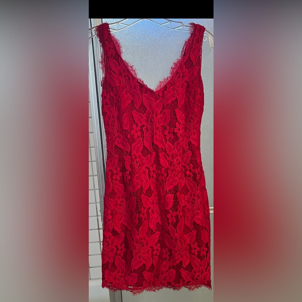 Adrianna Papell red lace cocktail dress